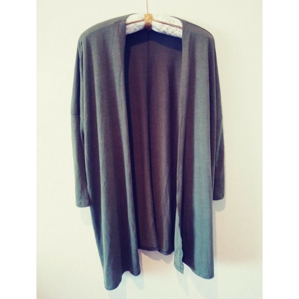 Lucy Womens Medium Wool Blend Open Cardigan Sweater 3/4 Sleeve Green Lightweight